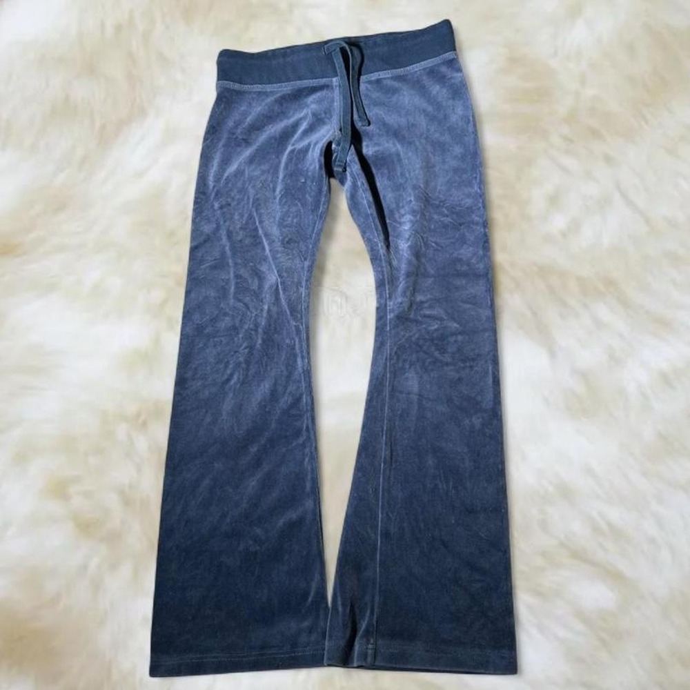 Y2K Blue Velour Flare Low Rise Lounge Sweat Pants Medium Vintage 2000s